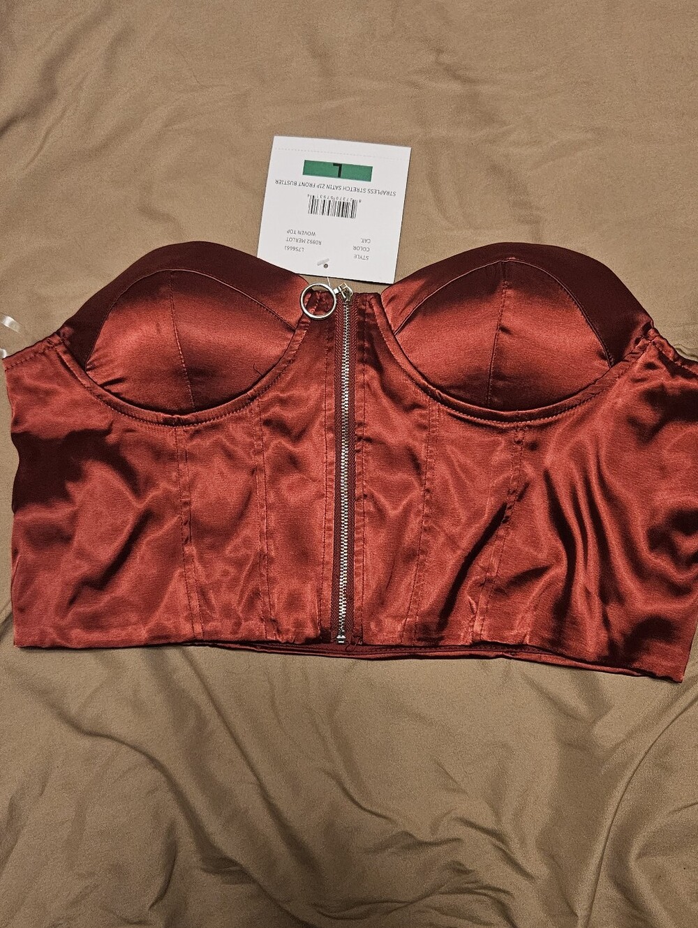 Love By Design Cropped Top Satin Sleeveless Bustier Wine Merlot Large